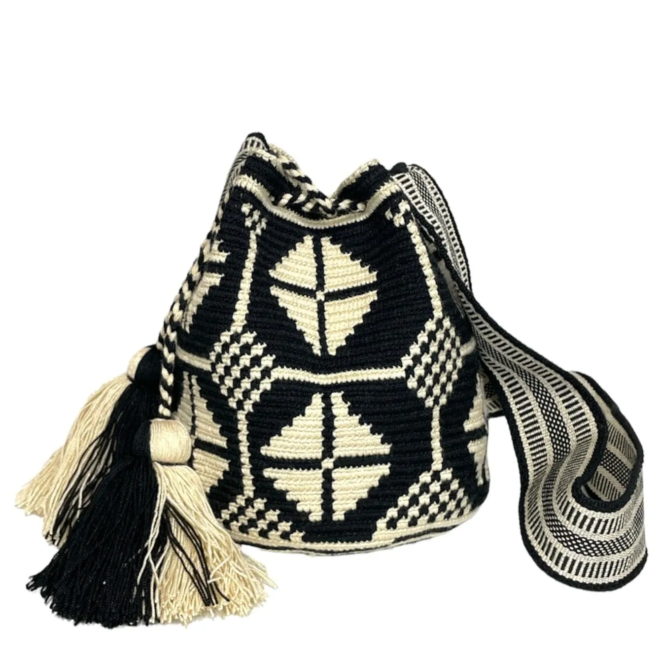 Perissa Beach Medium Boho Bags | Black and White Bohemian Purses | M