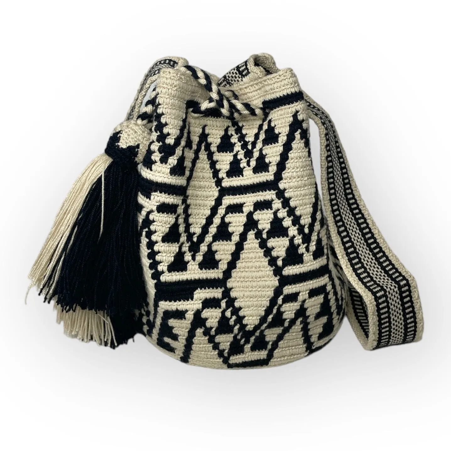 Perissa Beach Medium Boho Bags | Black and White Bohemian Purses | M