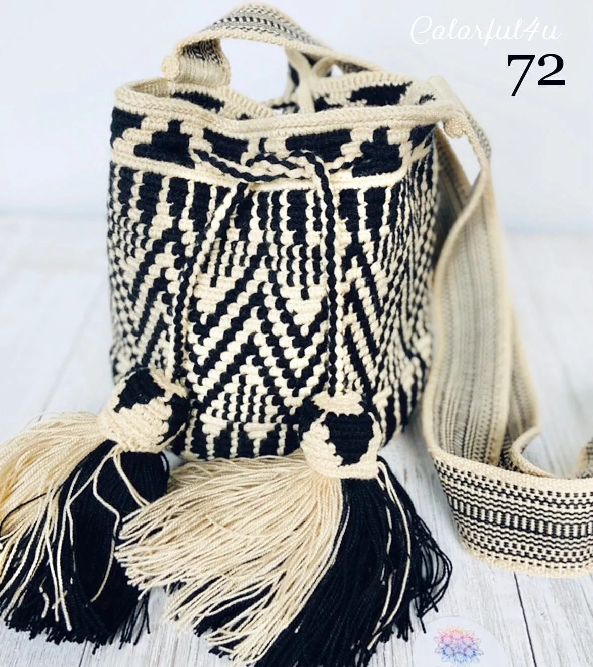 Perissa Beach Medium Boho Bags | Black and White Bohemian Purses | M