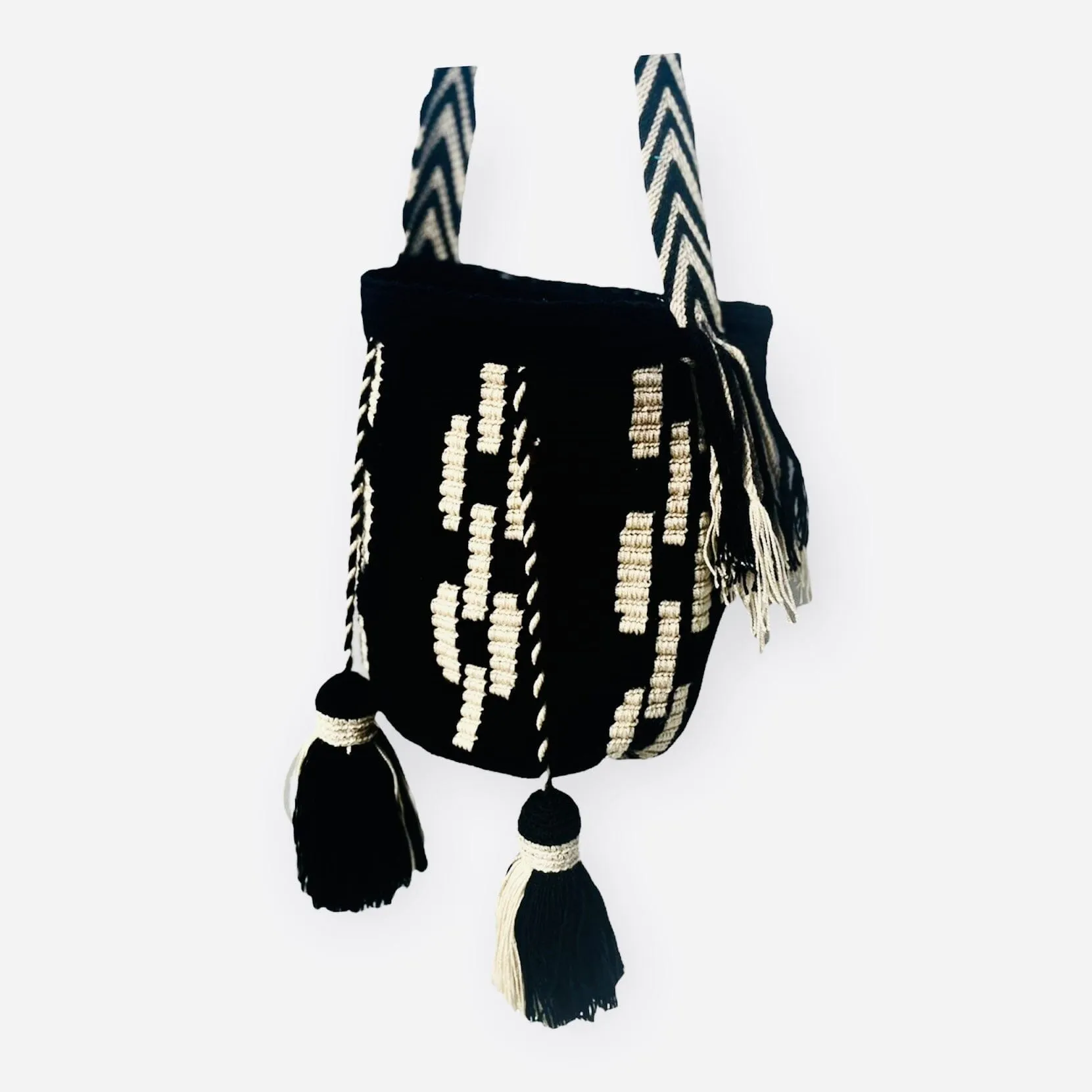 Perissa Beach Medium Boho Bags | Black and White Bohemian Purses | M