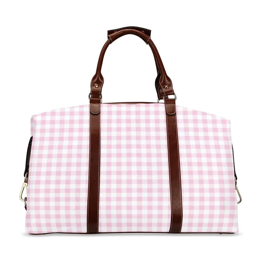 Pink Gingham Travel Bag, Pink Retro Bag, Pink gingham Duffel Bag, Pink Flight Bag, Pink Gingham Carry On Bag, Retro Pink Weekender Bag