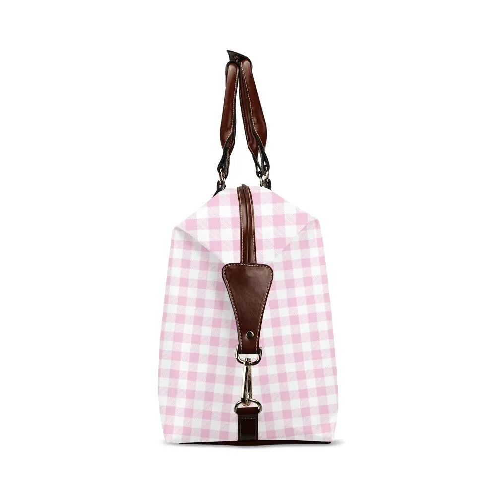 Pink Gingham Travel Bag, Pink Retro Bag, Pink gingham Duffel Bag, Pink Flight Bag, Pink Gingham Carry On Bag, Retro Pink Weekender Bag