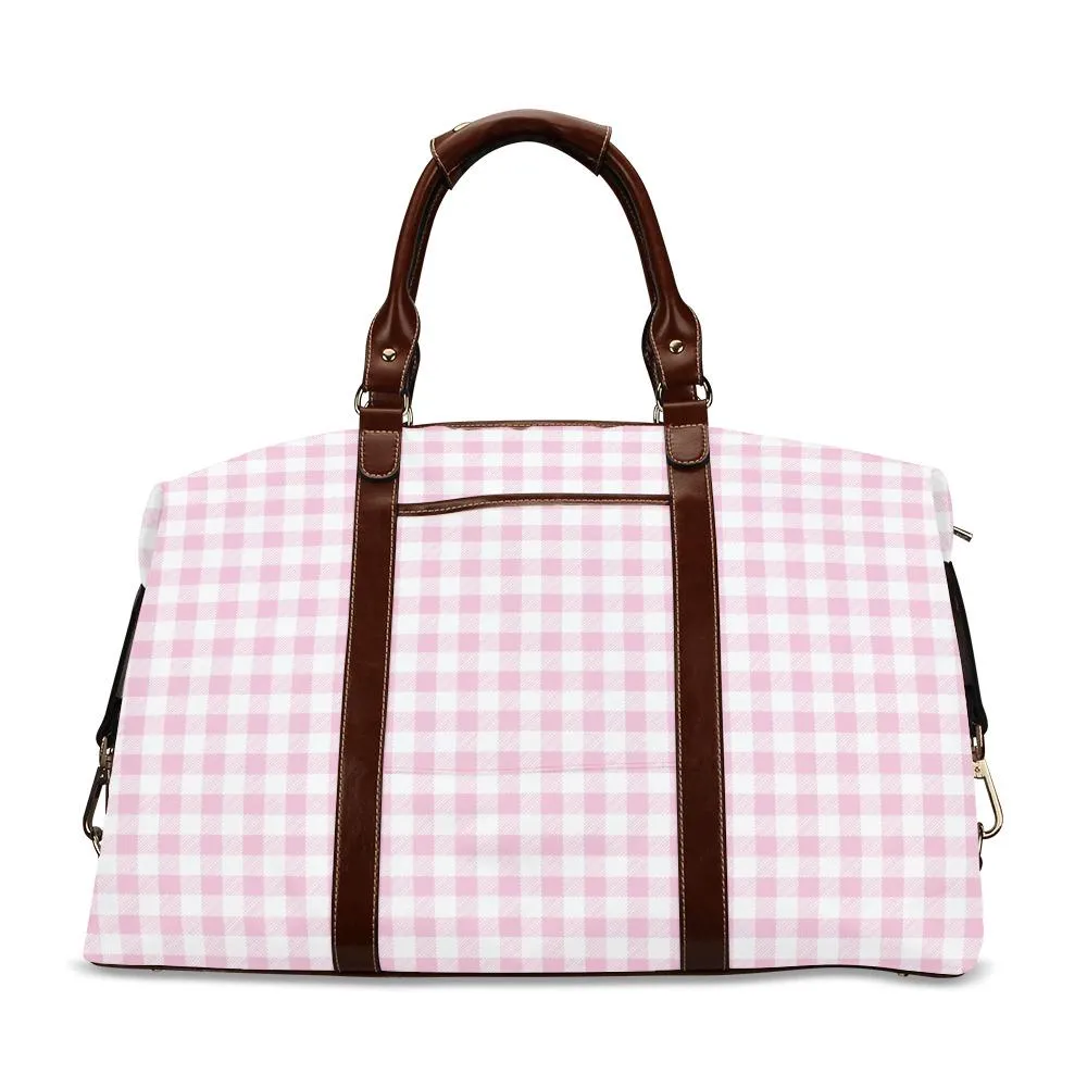 Pink Gingham Travel Bag, Pink Retro Bag, Pink gingham Duffel Bag, Pink Flight Bag, Pink Gingham Carry On Bag, Retro Pink Weekender Bag