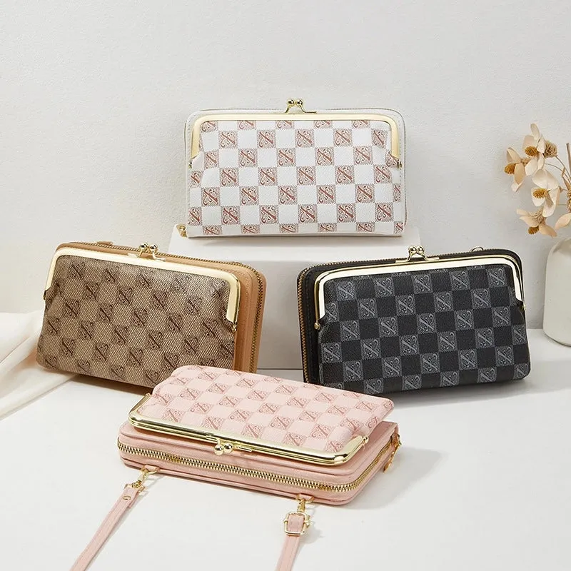 Plaid & Printed Women's Crossbody Clip Bag 2024 New Fashion Trendy Horizontal Large Capacity Shoulder Coin Purse