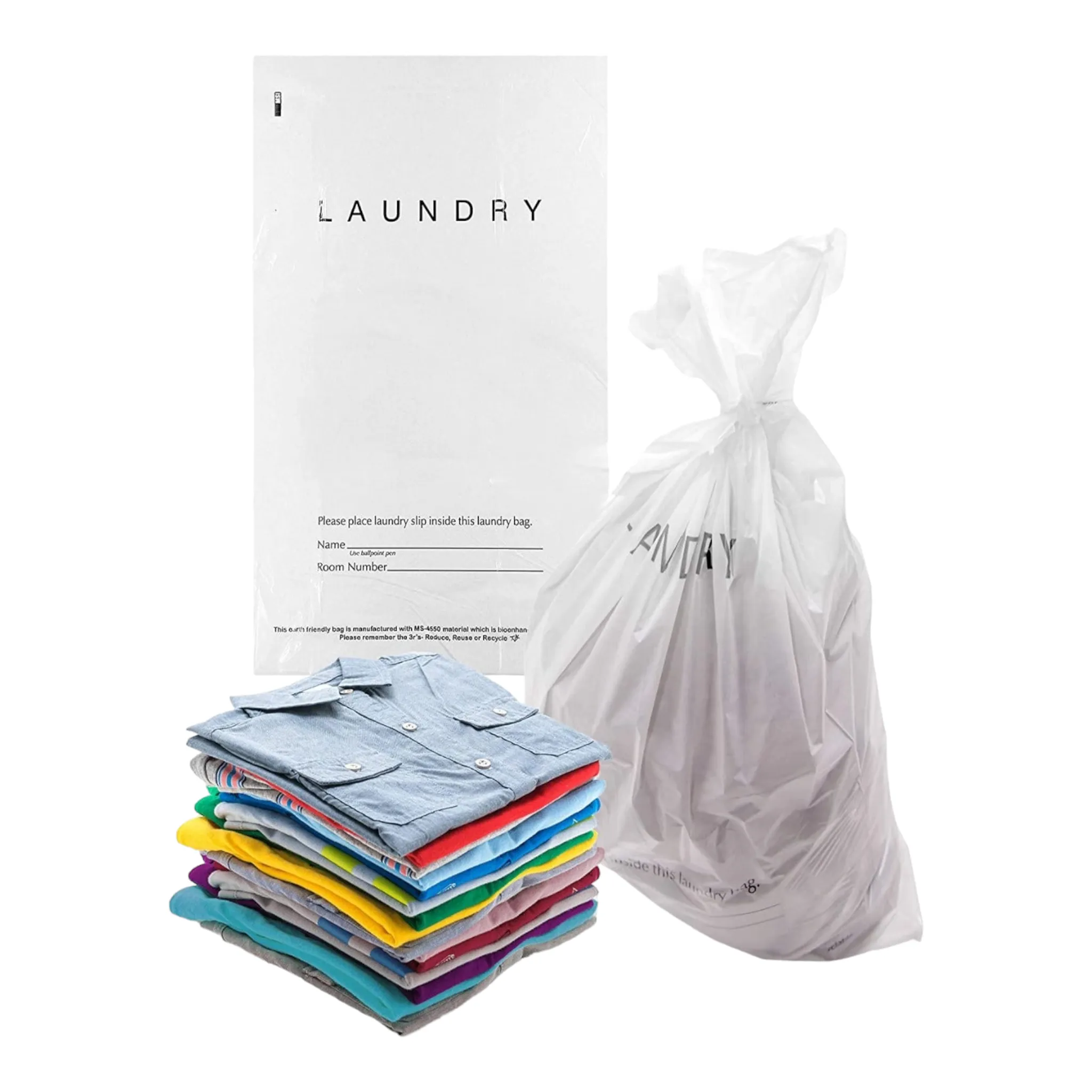 Printed Plastic Laundry Bags White with Black Print 45x55cm 30microns 250pack