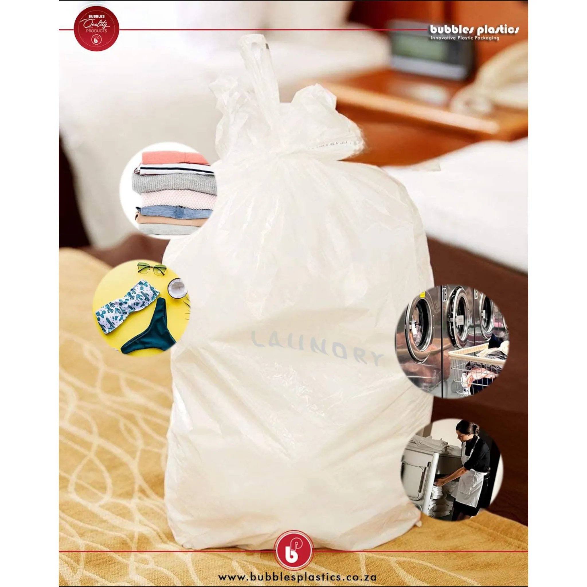 Printed Plastic Laundry Bags White with Black Print 45x55cm 30microns 250pack