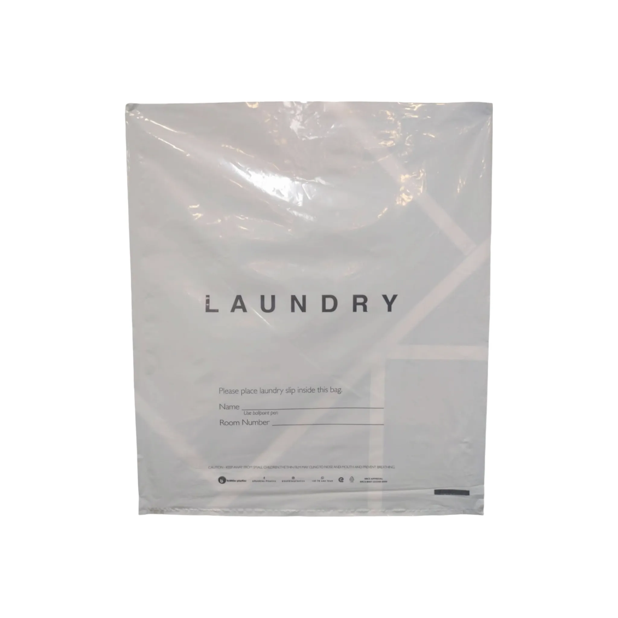 Printed Plastic Laundry Bags White with Black Print 45x55cm 30microns 250pack