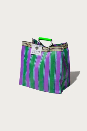 Recycled Plastic Stripe Bag Square - Green/Purple