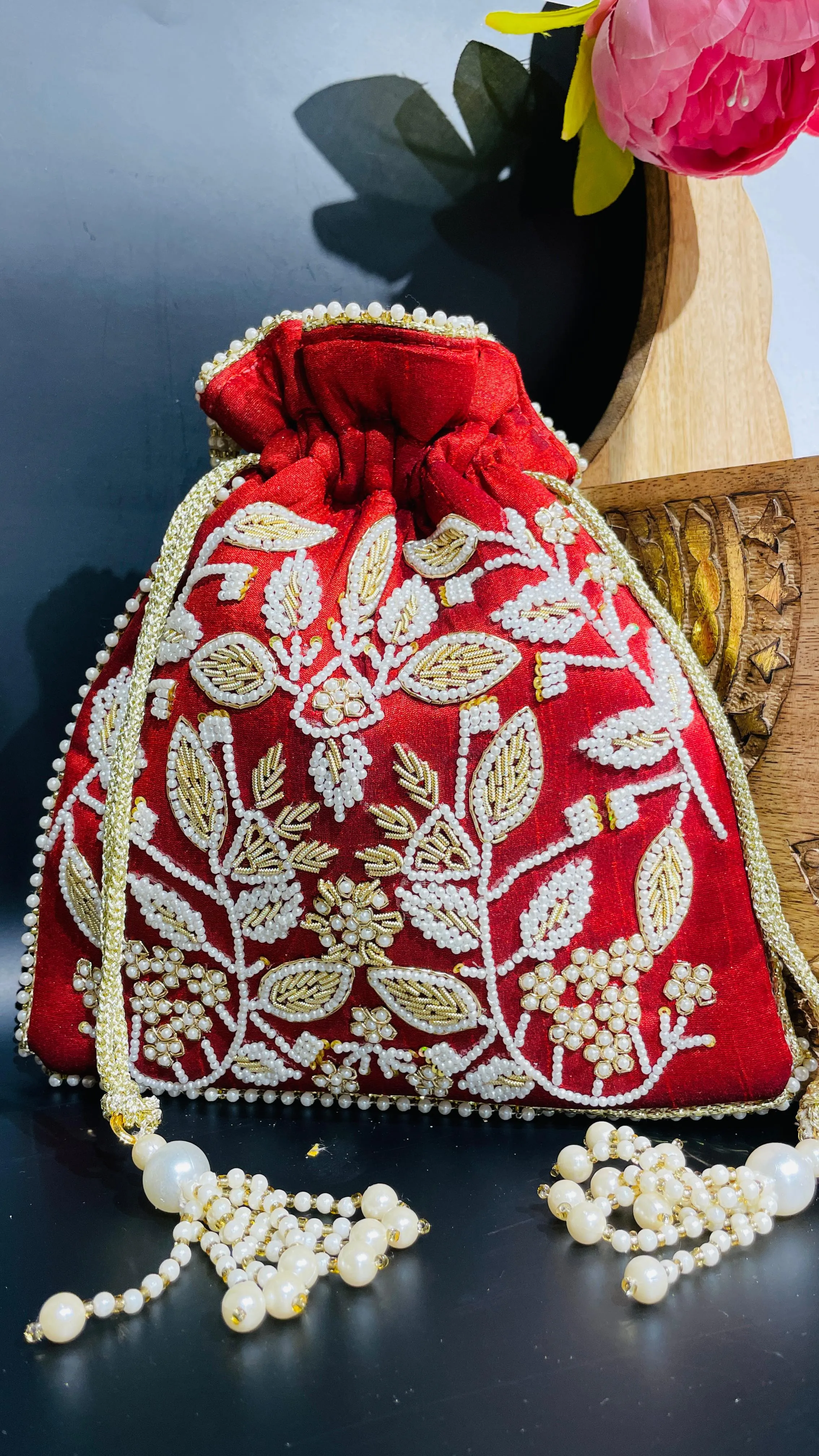 Red Festive Potli Drawstring Bag