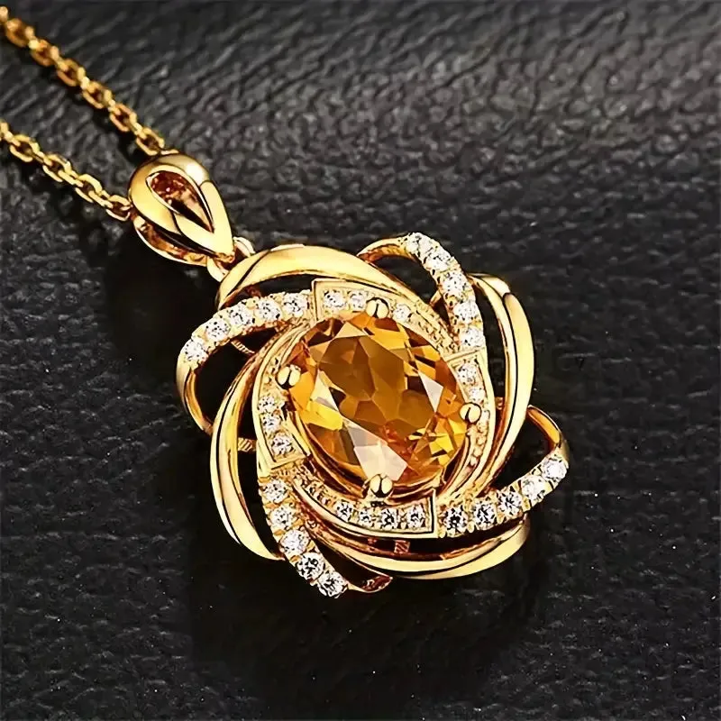 Rhinestone Decor Sunflower Design Pendant Necklace Elegant And Fashionable Jewelry Accessories For Women & Girls