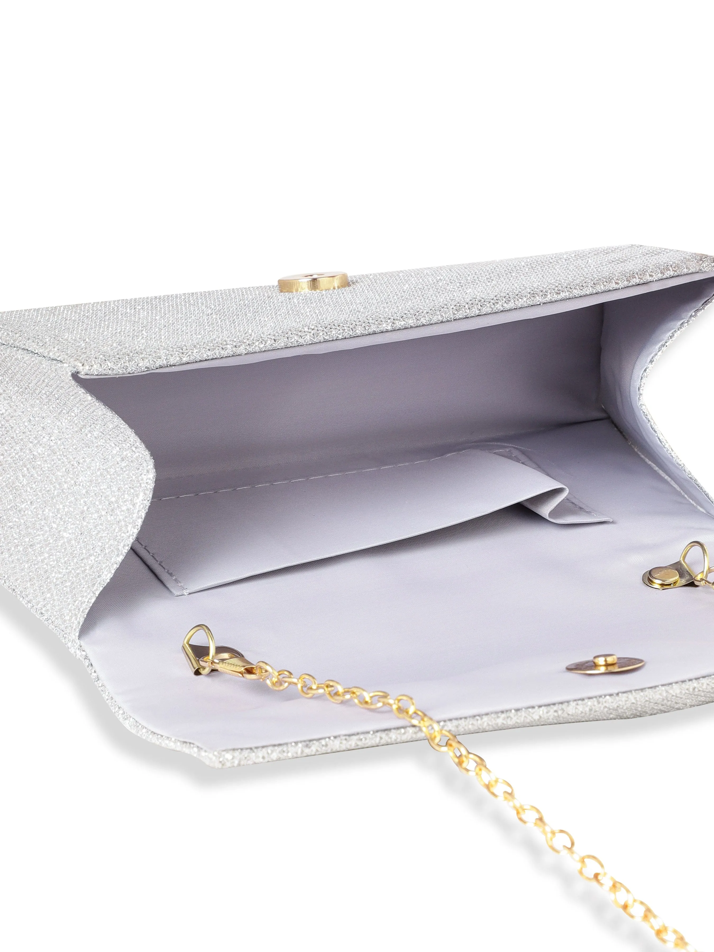 Rubans Timeless Radiance Handcrafted Silver Shimmery Clutch Bag