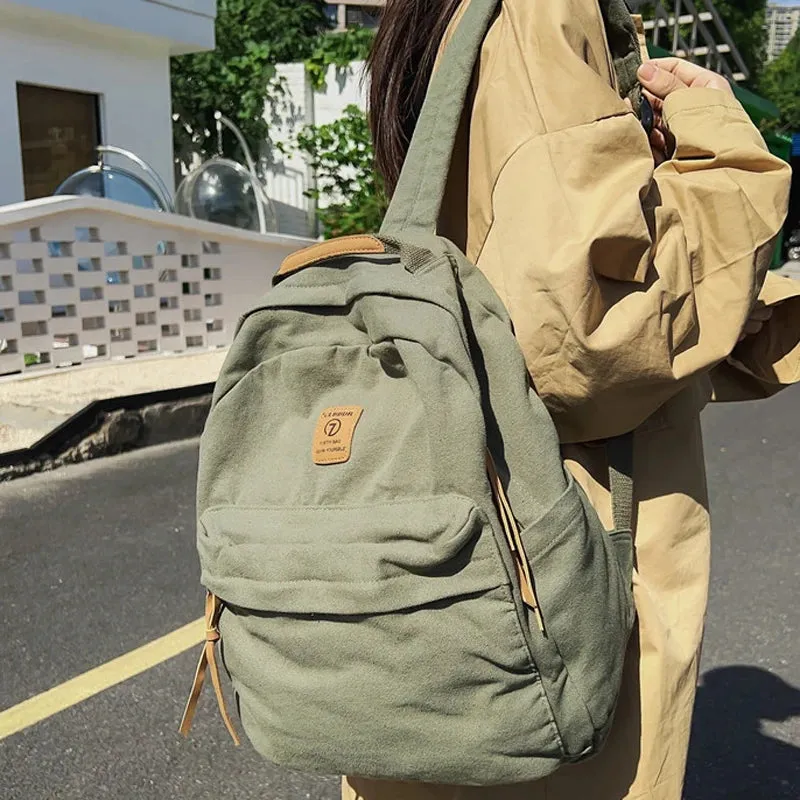 Sohiwoo New Casual Cool Girl Boy Canvas Green Laptop Student Bag Trendy Women Men College Bag Female Backpack Male Lady Travel Backpack