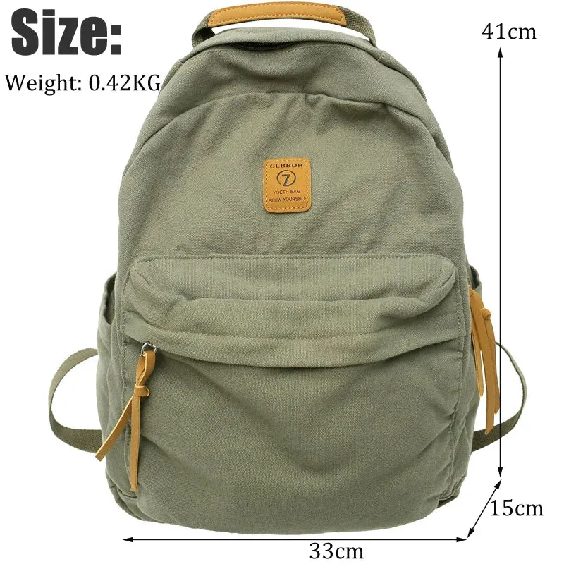 Sohiwoo New Casual Cool Girl Boy Canvas Green Laptop Student Bag Trendy Women Men College Bag Female Backpack Male Lady Travel Backpack