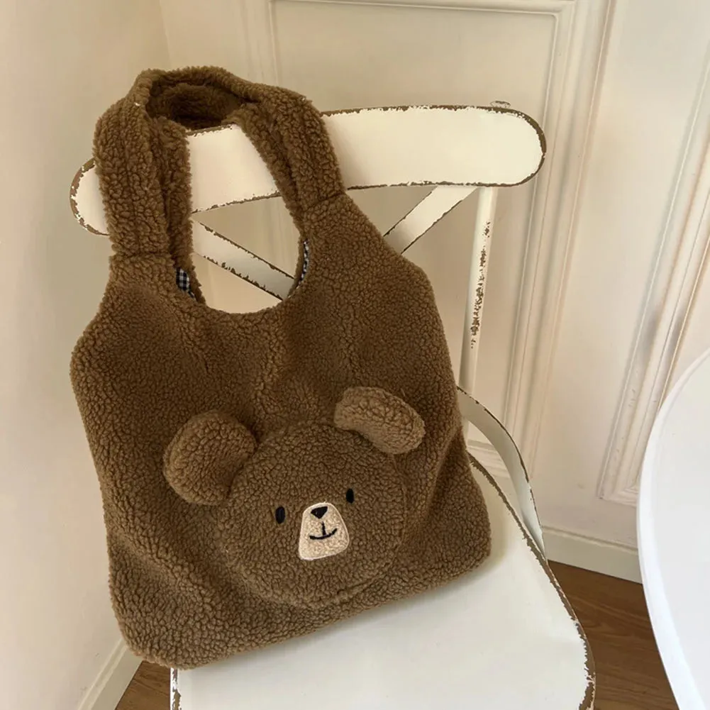 Sohiwoo Shoulder Bags Plush Fluffy Women's Funny Puppy Ears Shopping Bags Female Cute Tote Bags Large Capacity Messenger Bag