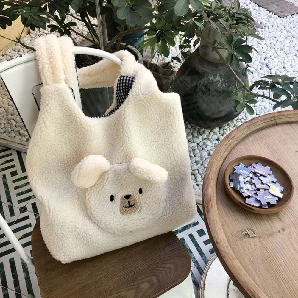 Sohiwoo Shoulder Bags Plush Fluffy Women's Funny Puppy Ears Shopping Bags Female Cute Tote Bags Large Capacity Messenger Bag