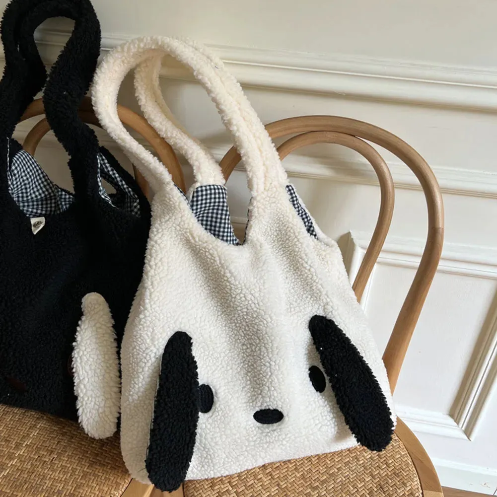 Sohiwoo Shoulder Bags Plush Fluffy Women's Funny Puppy Ears Shopping Bags Female Cute Tote Bags Large Capacity Messenger Bag