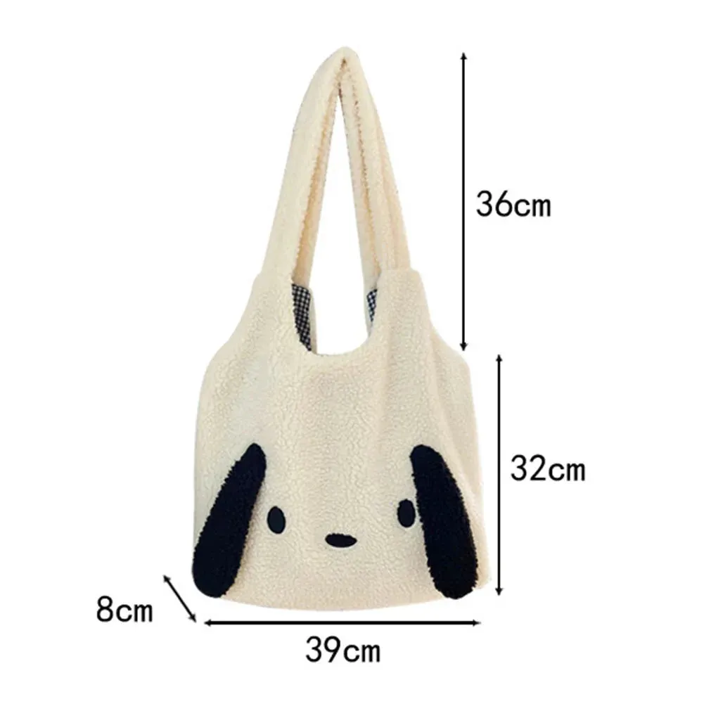 Sohiwoo Shoulder Bags Plush Fluffy Women's Funny Puppy Ears Shopping Bags Female Cute Tote Bags Large Capacity Messenger Bag