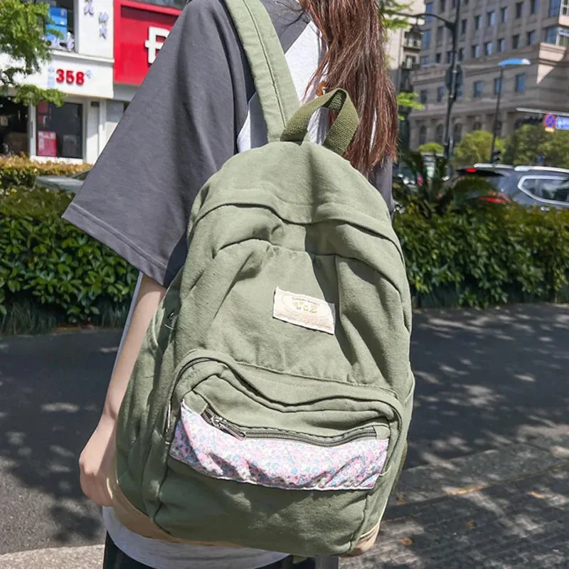 Sohiwoo Women Canvas Green Vintage College Backpack Cool Lady Retro Female Laptop Book Bag Fashion Girl Kawaii Travel School Bags Trendy