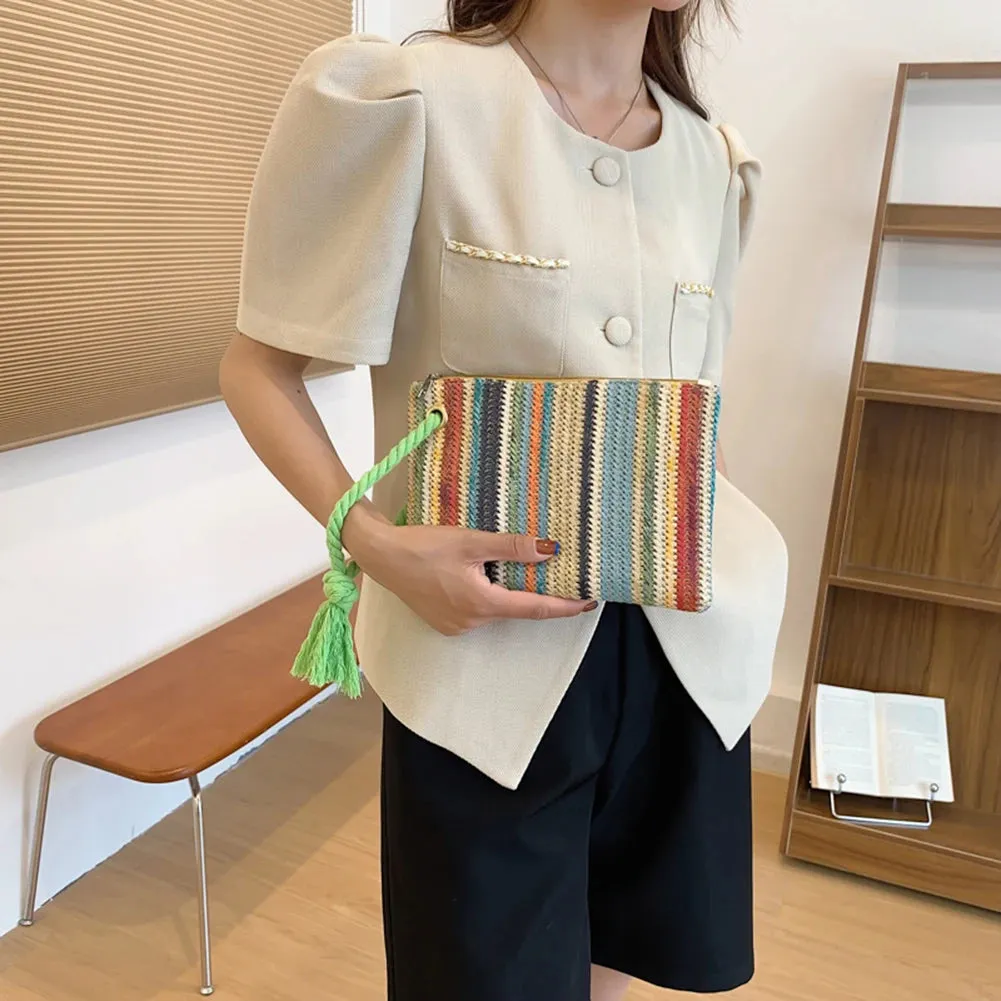 Sohiwoo Women Girls Fashion Clutches Tote Bag Female Elegant Straw Envelope Bag Designer Handbag Clutch Summer Beach Shoulder Luxury Bag