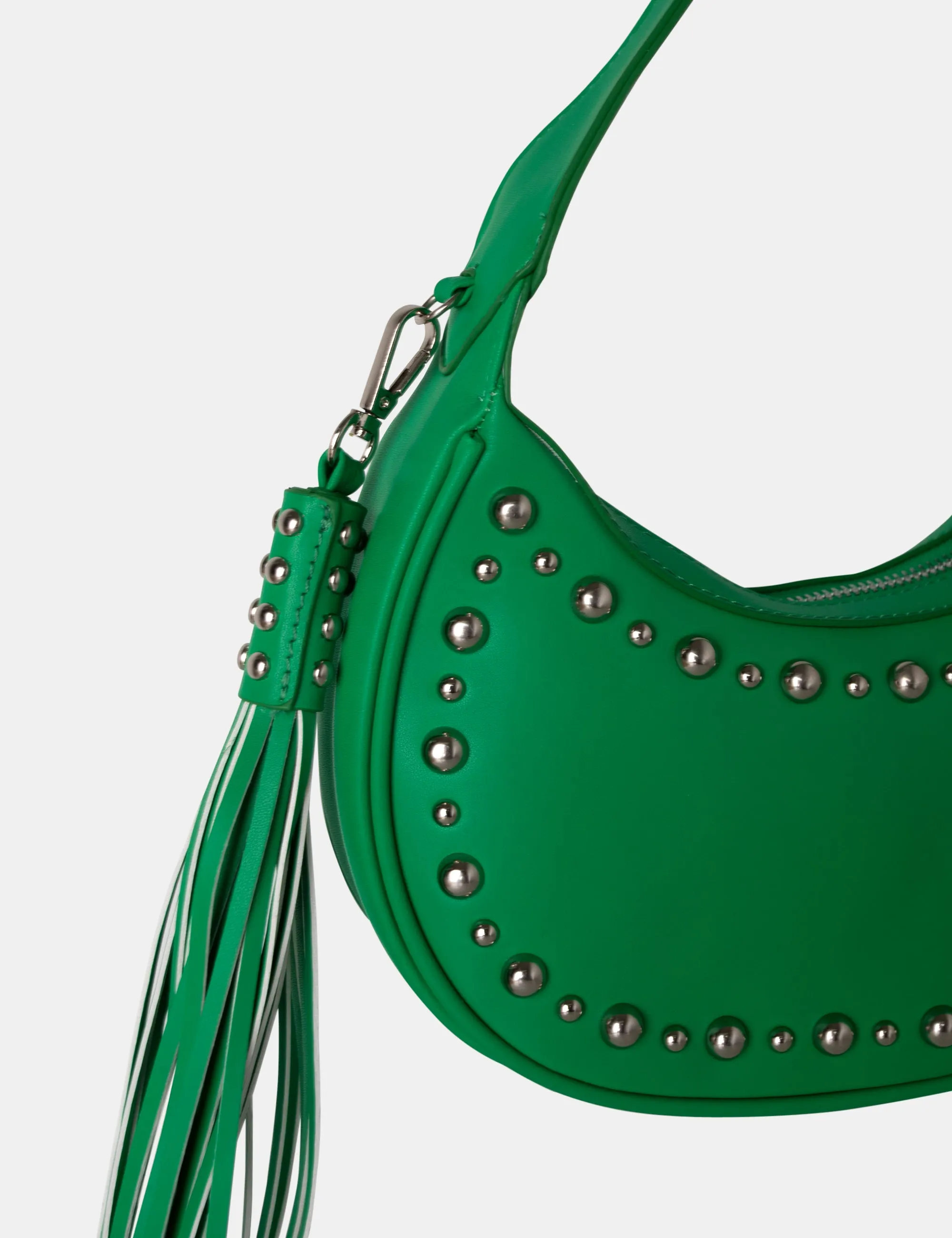 The Cato Green Pu Studded Tassel Boho Shoulder Bag