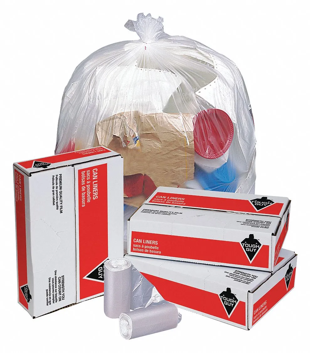 Tough Guy Trash Bag, 33 gal., HDPE, Coreless Roll, Clear, PK 250 - 4KN33