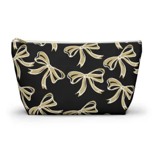 Trendy Bow Makeup Bag - Graduation Gift, Bed Party Gift, Acceptance Gift, College Gift, CU Boulder, UCF, Wake Forest, Black and Gold