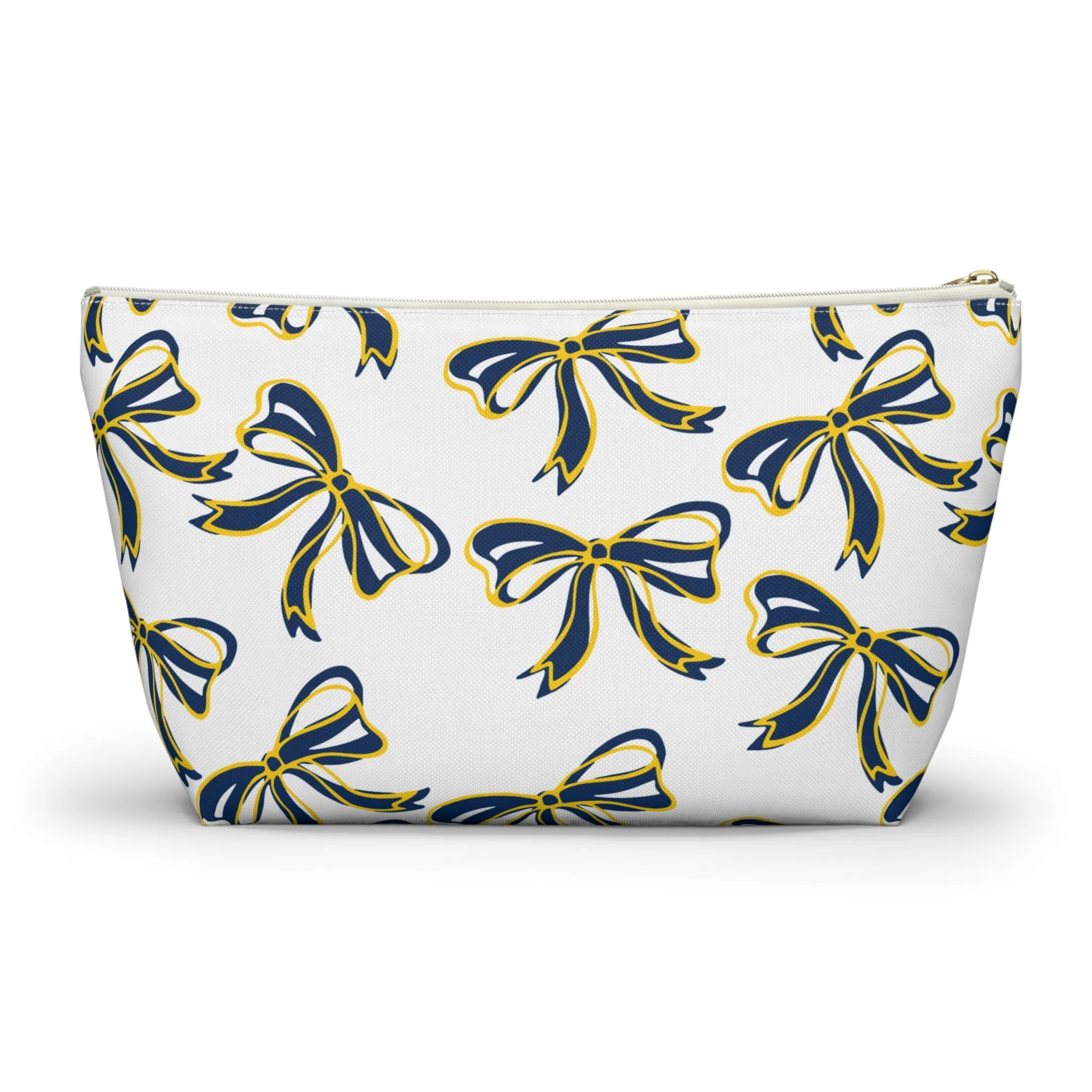 Trendy Bow Makeup Bag - Graduation Gift, Bed Party Gift, Acceptance Gift, College Gift, Michigan Wolverines, Navy & Maize,