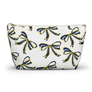 Trendy Bow Makeup Bag - Graduation Gift, Bed Party Gift, Acceptance Gift, College Gift, Michigan Wolverines, Navy & Maize,