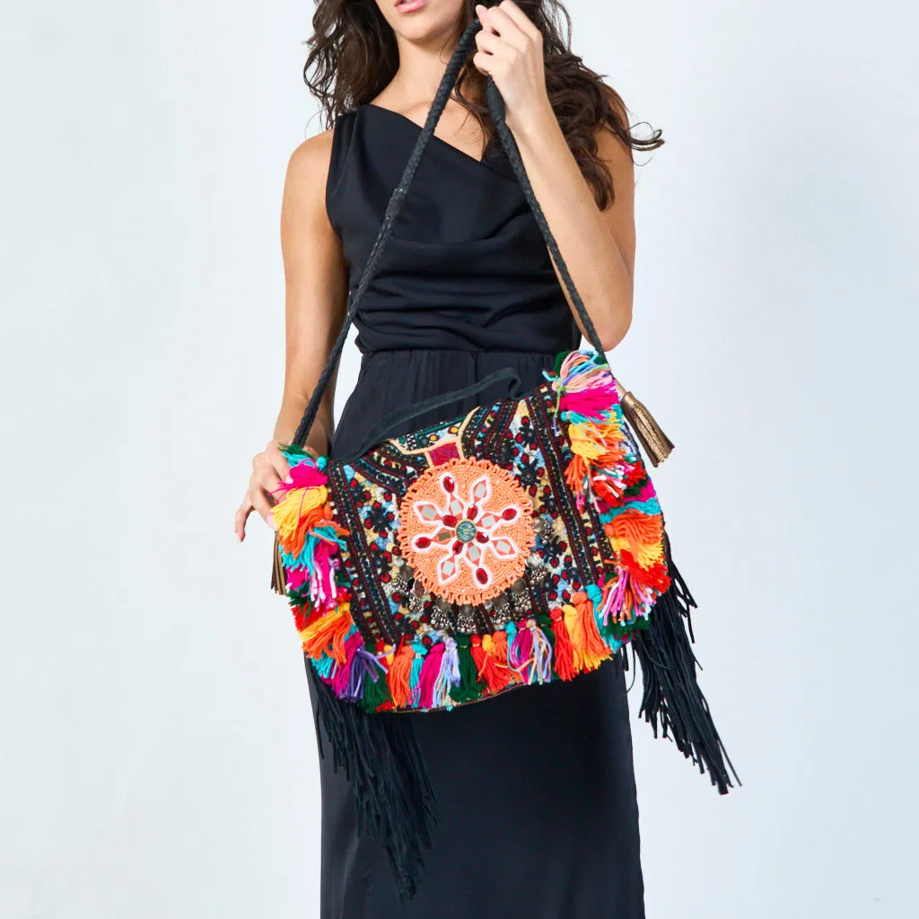 Vibrant embroidered boho crossbody bag wholesale