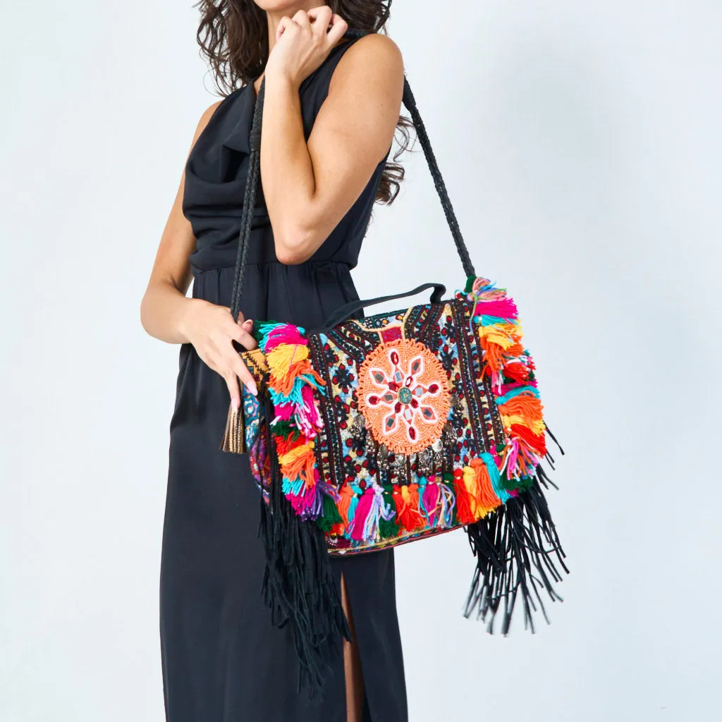 Vibrant embroidered boho crossbody bag wholesale