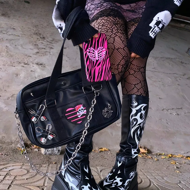 Y2K Skeleton Head Metal Punk Single Shoulder Gothic Uniform Bag